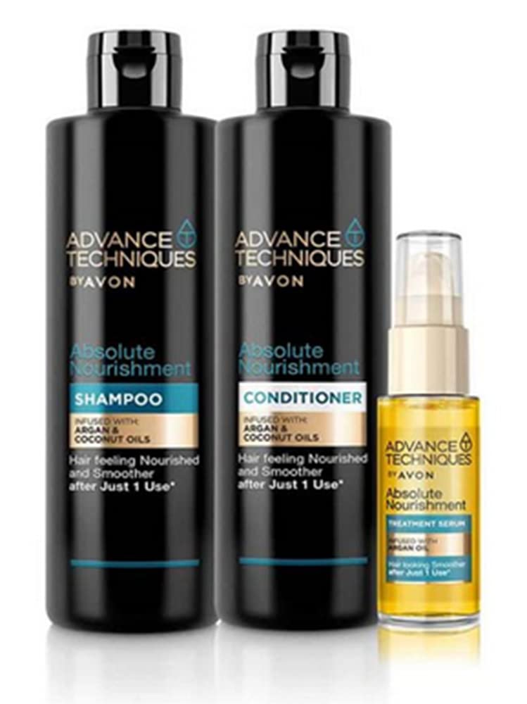 AvonAdvance Techniques Absolute Nourishment Collection includes Shampoo 400ml, Conditioner 250ml and Treatment Serum 30ml