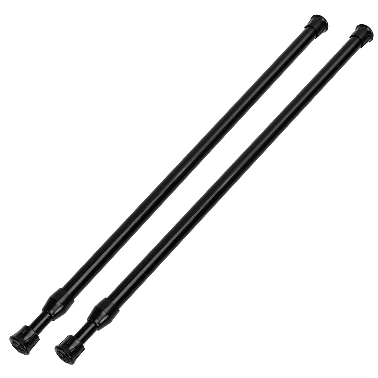 2 Pack Tension Curtain Rod 15.7-28 Inch, Small Short Adjustable Extendable Spring Loaded Rods for Windows Cabinet Blinds Closet Bedroom Kitchen Bathroom Door No Drilling, Black