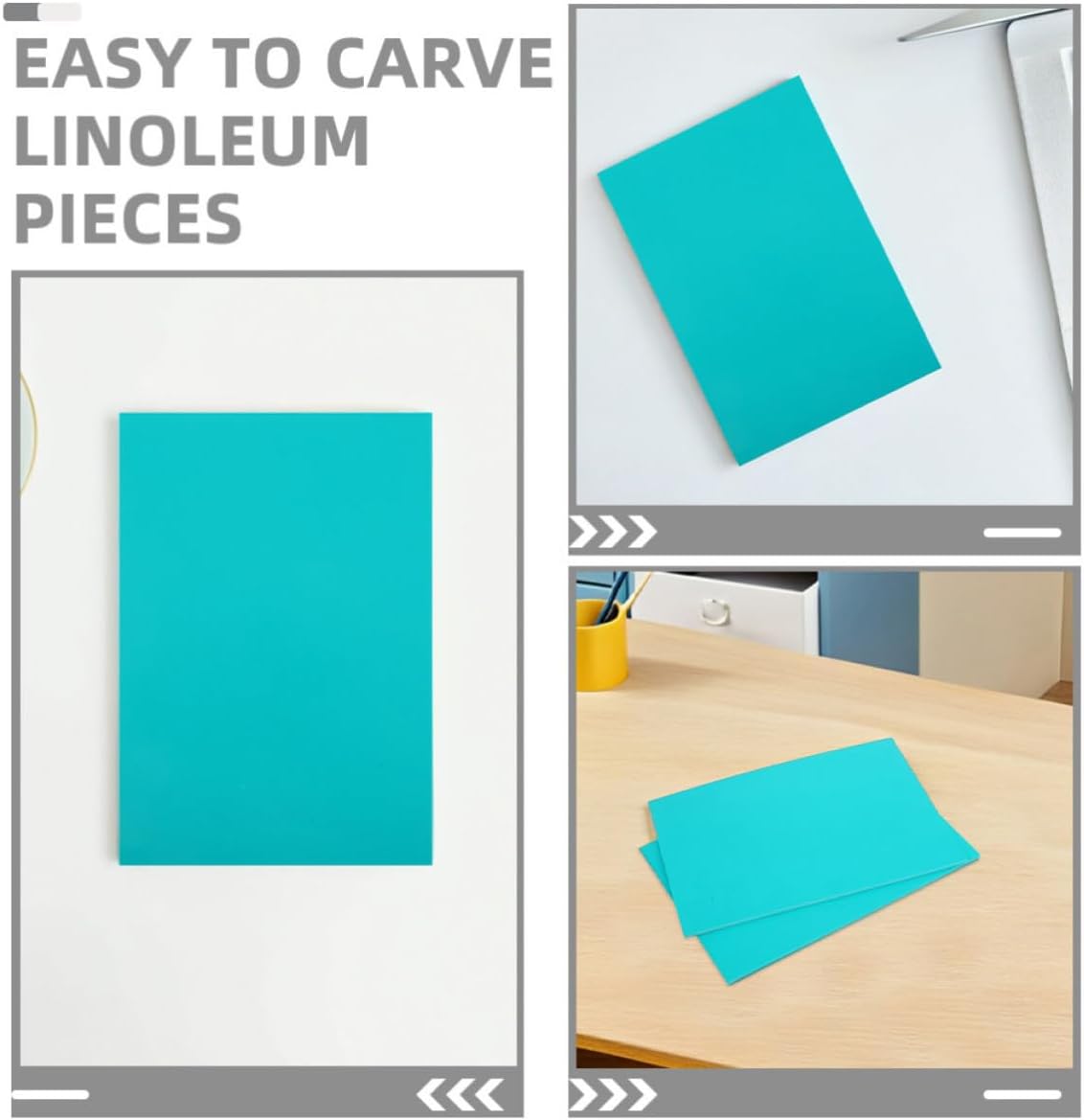 GLEAVI 3pcs Green PVC Linoleum Blocks for Printmaking with Easy to Carve and Fine Surface Features, for Printmaking Projects Indoors, Suitable for Beginners and Experienced Artists