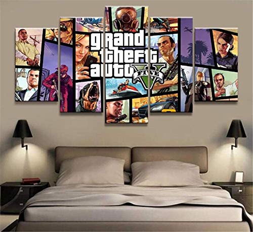 XYZNB Impressions sur Toile 5 Pièces GTA 5 Affiches De Jeu Images HD Impressions sur Toile Art De...