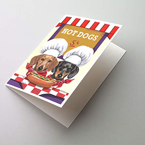 Caroline's Treasures PPP3083GCA7P Dachshund Hot Dog Stand Greeting Cards and Envelopes Pack of 8 Blank Cards with Envelopes Whimsical A7 Size 5x7 Blank Note Cards
