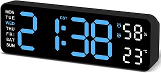 JoFomp Digital Wall Clock Large Display, 9" LED Wall Clocks for Living Room Decor, Digital Clock with Temperature/DST/Auto-Dimming/Humidity/Snooze - 12/24H, Silent Digital Clocks for Seniors Kids