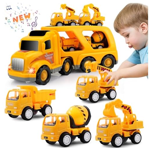 Nicmore Construction Truck Toddler Toys Car: Toys for 1 2 3 4 Year Old Boy 5 in 1 Carrier Toys for Kids Age 1-3 2-4| 18 Months 2 Year Old Boy Christmas Birthday Gifts