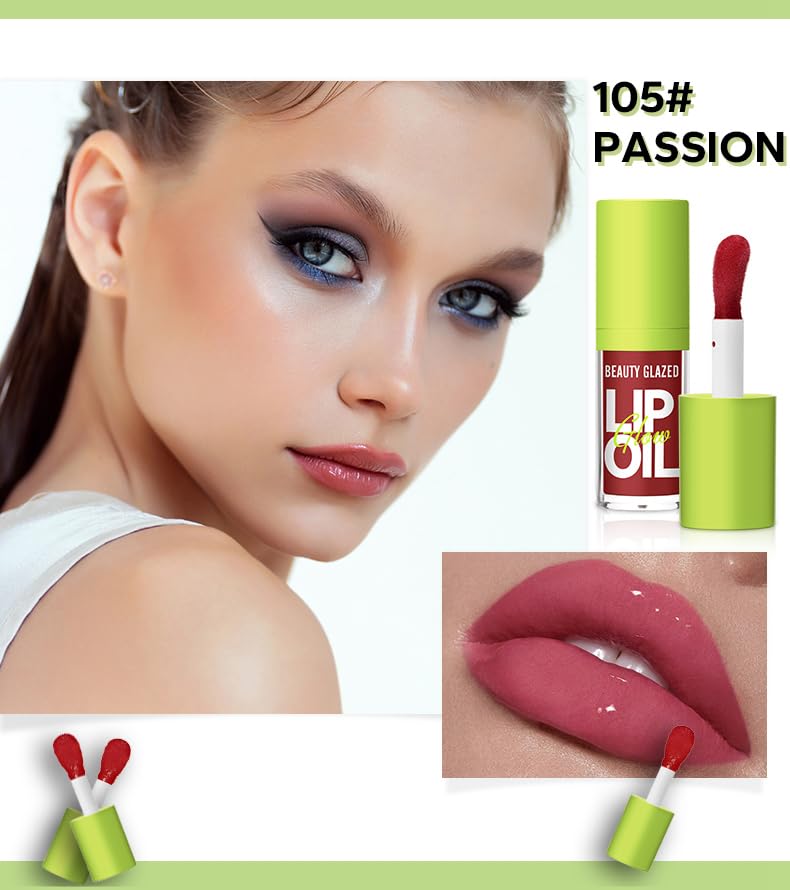 Plumping Lip Oil, Lip Gloss Crystal Jelly Lip Care Oil Moisturizing Lip Gloss Long Lasting Lip Balm, Liquid Lipsticks, Hydrating, Nourishing, High-Shine, Plumps, Smooth lightweight Texture (5#PASSION) - Image 3
