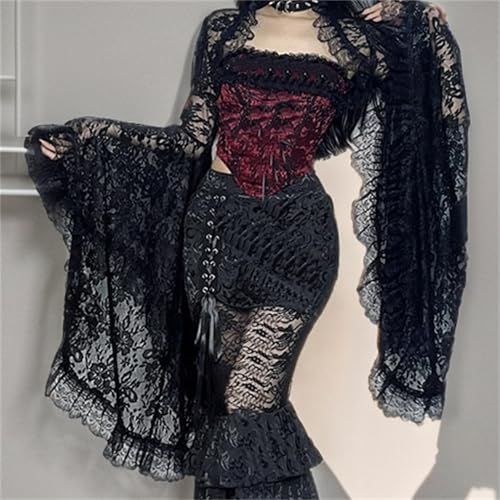 Victorian Lace Bolero Shrug Top Women Goth Sheer Bell Sleeve Y2k Rave2