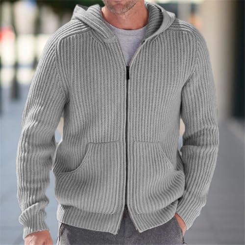 Men’S Thick Hooded Knitted Cardigan V-Neck Long Sleeve Full Zip Sport Jumper with Pockets4