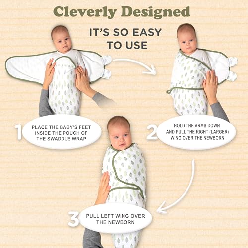 Image of Swaddles for Newborns - 3-Pack Infant Swaddles 0-3 Months - Adjustable Swaddle Sleep Sack - Soft Organic Cotton Baby Wrap for Safe & Cozy Sleep (Green Leaf)