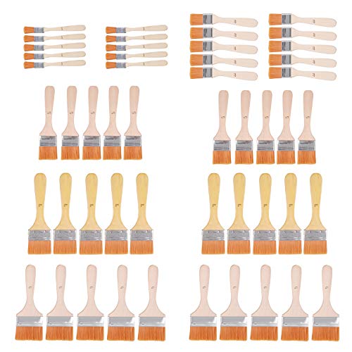 Justech Lasurpinsel Malerpinsel mit Holzgriff 50x Pinselsatz 5 Größen Pinselset Pinsel Set Flächenstreicher Profi Streichen Set Lackiere Premium Farbpinsel Lackieren Nickel für Kunst, Fabrik, Alltag