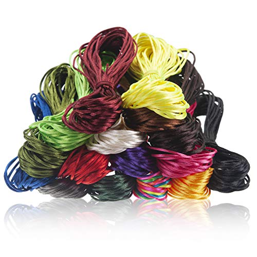 1mm Satin Rattail Cord Silk Cord Chinese Knotting Cord (16 Bundles, 175 Yards Totally) Nylon Satin Cord Beading String for Jewelry Making, Bracelet, Braided Necklace, Trim, Kumihimo and Macrame