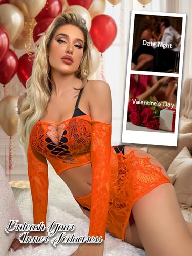 Image of GirlFriend Lingerie for Women Lovely Deep V Neck Teddy Babydoll Mesh Nightwear for Women Mesh Badydoll Fishnets Dresses See Through Lingerie Chemise Outfits One Piece