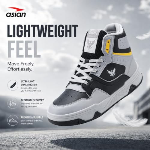 Image of ASIAN Mojo-54 Men's High-Top Sneakers | Stylish High Neck Casual Shoes with Cushioned Comfort, Durable Build & Grip Sole