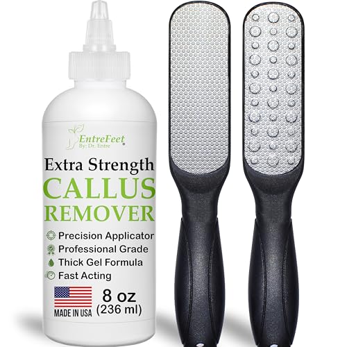 Callus Remover Gel & Double-Sided Foot File: 8 oz Extra Strength Callus Remover for Feet, Foot Callus Remover Care, Pedicure Tools Supplies, Spa Kit, Dead Skin Scrubber