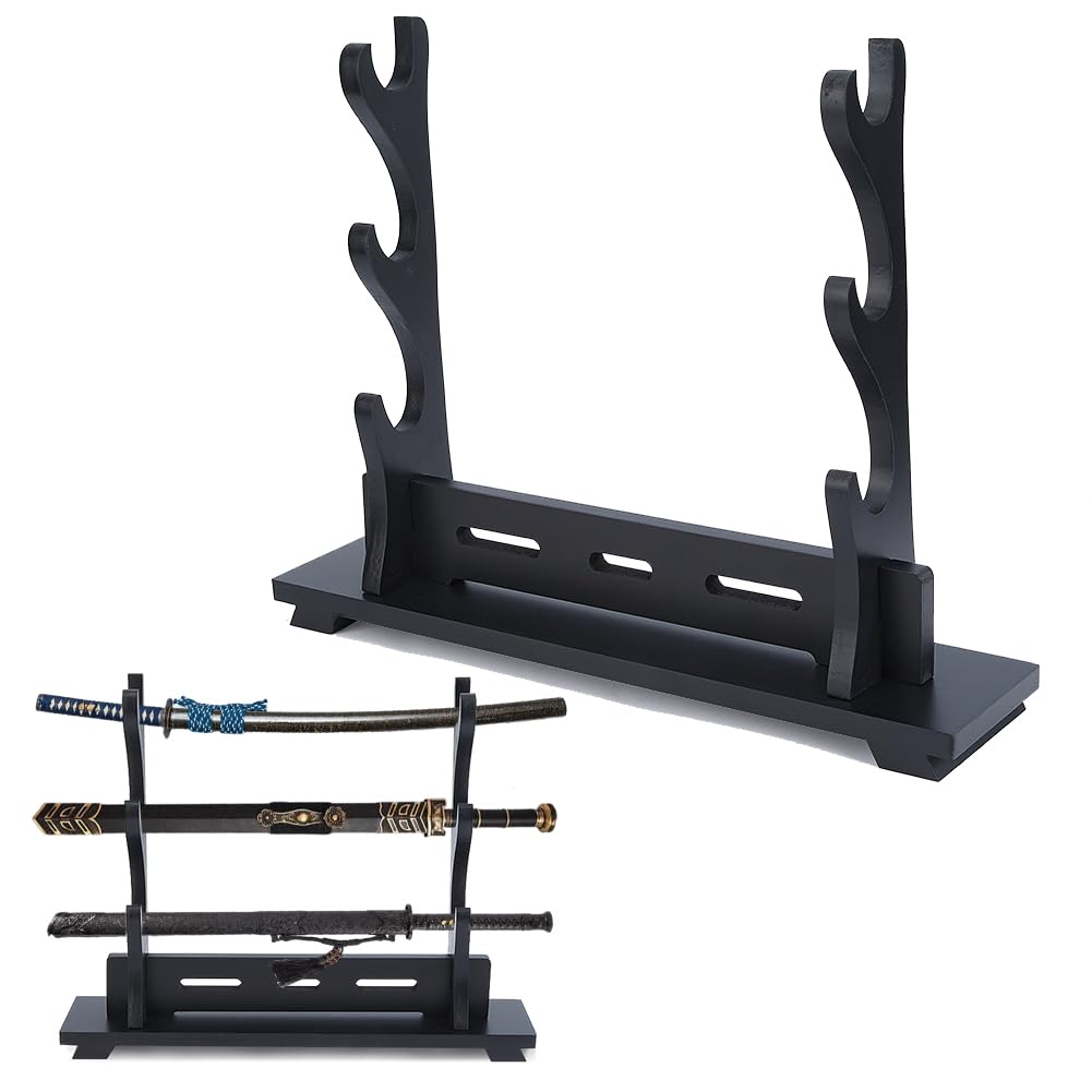 DICOSMETIC Supporto per spada Katana a 3 animali, 39,5 x 8,9 x 31,5 cm, in legno, per la casa, collezionisti e mariti