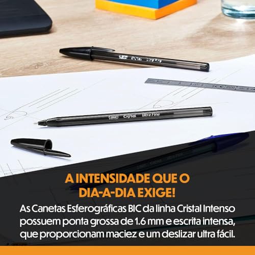 Caneta Esferográfica BIC Cristal Precisão e Suavidade, Preta, Ponta Ultra Fina, 0.7mm, 902489, 25 un