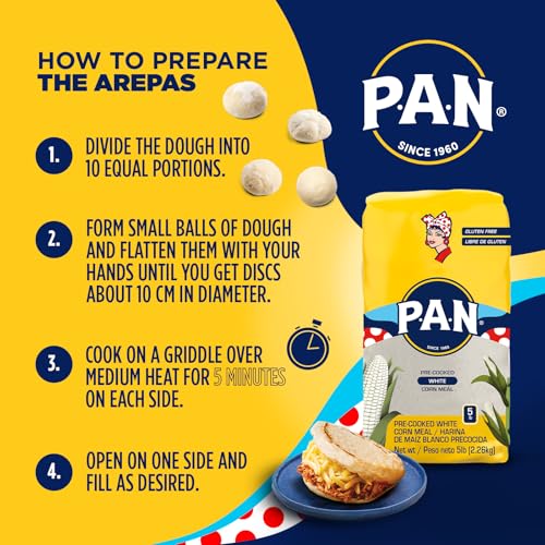 P.A.N. White Corn Meal – Pre-cooked Gluten Free and Kosher Flour for Arepas (5 lb/Pack of 1) - Thumbnail 6