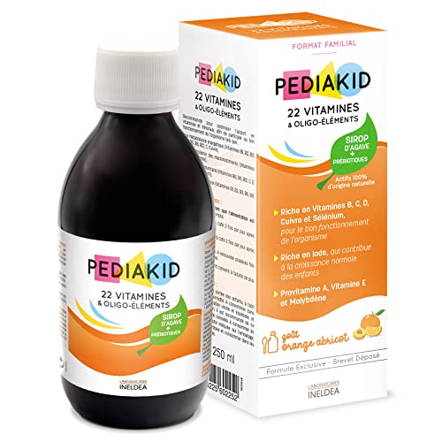 PEDIAKID - Complément Alimentaire Naturel Pediakid 22 Vitamines et Oligo-Éléments - Formule Exclusive au Sirop d'Agave - Optimise les Apports en Vitamines et Minéraux - Goût Abricot - Flacon de 250 ml Cover