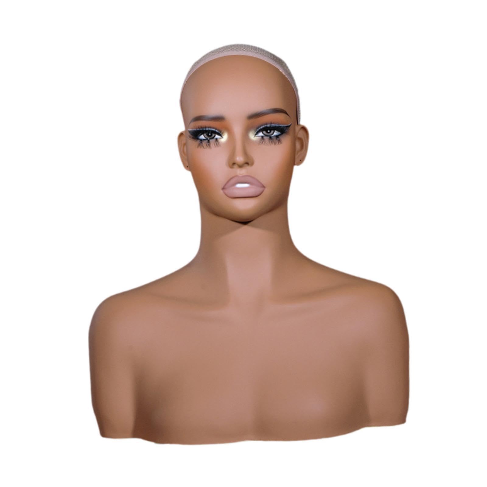 Testa di Manichino Femminile Realistica, Supporto Multifunzionale per Parrucche, Espositore per Parrucche Da Manichino, Supporto per Spalle per