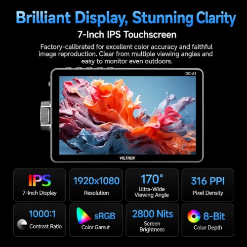 Image of VILTROX DC-A1 7-Inch 2800 Nits Field Monitor, 4K60 HDMI Touchscreen, 3D LUT