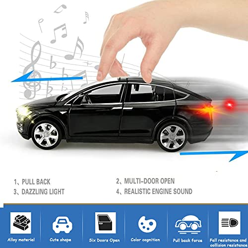 Diecast Car Toy Compatible For Tesla Model X, 1:32 Scale Alloy Model X Toy Car Pull Back Vehicles Door Opening With Sound And Light, Mini Model X90 Collectible Model Car Toy For Toddlers Kids Gift #TOP4