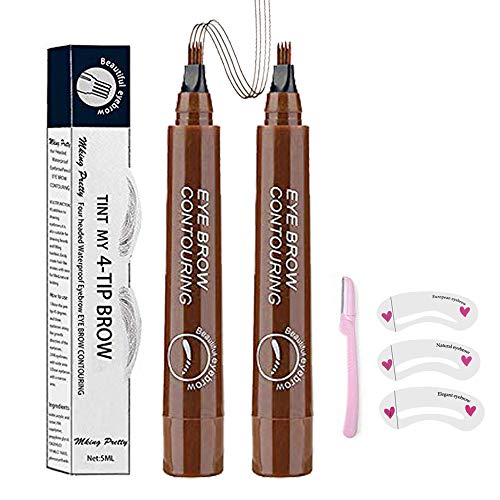 Eyebrow Pen, Microblading Eyebrows, 4 Points Eyebrow Pencil, Creates Lasting Make-Up Professional Natural Looking Eyebrows, Cover Sparse Areas, Daily Waterproof Eyebrow Pen with Gift
