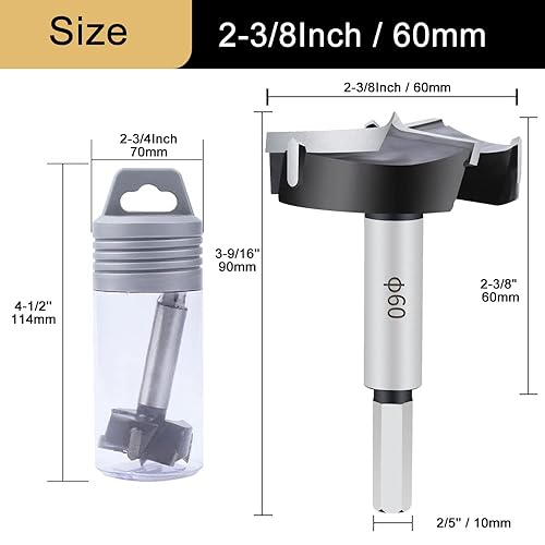 Miniatura 2 de ASNOMY Carbide Forstner Drill Bit, 1-14Inch Upgrade 3-Cutter Forstner Bit for Hard Wood, Wood Drilling Hole Saw Set Woodworking Hinge Cutter Tool