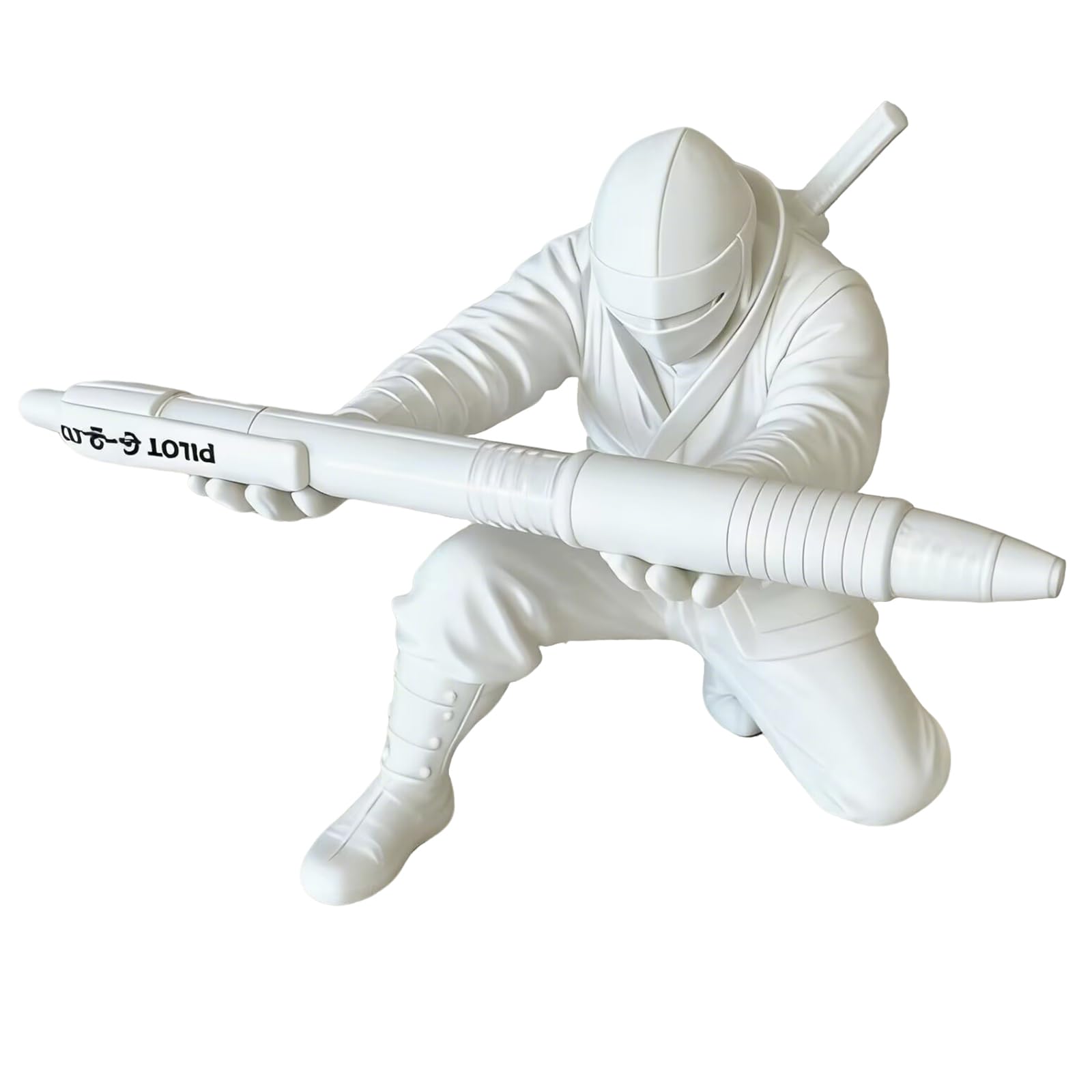 Ninja Warrior Pen Holder with Sword and Weapon Accessories – Ninja Pen Holder for Desk, Samurai Desk Organizer Figurine for Office, Home, Classroom (White)