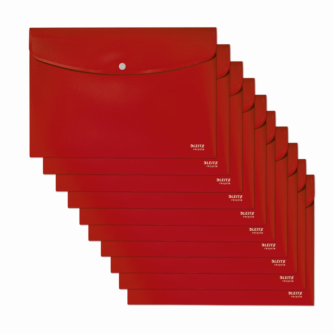 Leitz Organizer per Documenti in PP Riciclato all'80% e Riciclabile al 100%, Contiene fino a 60m Fogli A4, Chiusura con Bottone, Gamma Recycle, 235 mm x 7 mm x 313 mm - Rosso