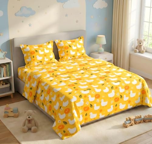Image of RD FABS Glace Cotton Bed Sheet, Double Bed King Size, 90x95 Inches, Yellow