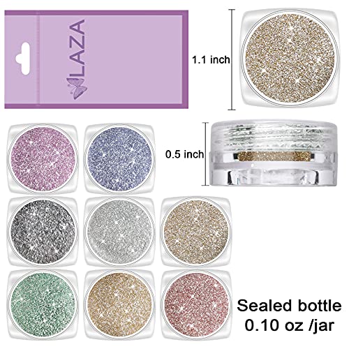 Laza 8 Colors Korea Diamond Nail Powder Sparkling Crystal Glitter Holographic Nail Glitter Dust Laser Silver Mirror Effect Bright Shining Flakes For Acrylic Nails Polish Nail Art Diy Decoration #TOP5