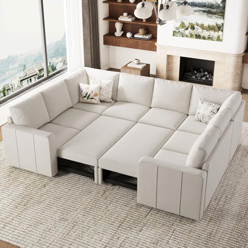 Belffin Modular Sectional Sleeper Sofa Bed with Pull Out Couch, Oversized U Shaped Modular Sleeper Couch with Double Pull Out Bed, Convertible Section