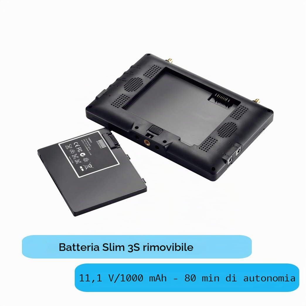 FPV Monitor Black Pearl RC801 con DVR 5.8G 40CH Wireless 7 "LCD Diversity Receiver 1024 x 600 Display HD Built-Battery Cappuccio Parasole per RC Quadcopter DJI Flying Wing (RPSMA Ant)