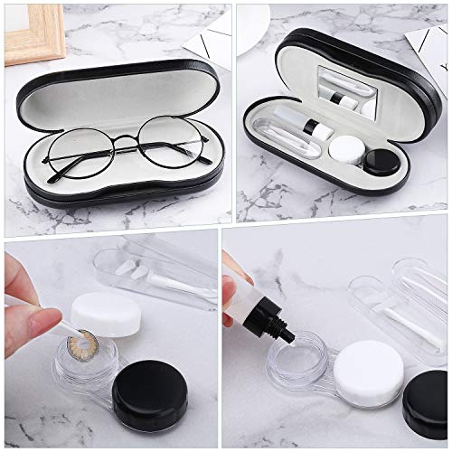 Moko Double Eyeglass Case, Contact Lens Case With Mirror Tweezers Remover, 2 In 1 Double Sided Portable Contact Lens Box Holder Container Soak Storage Kit Sunglasses Pouch For Men & Women, Black #TOP6
