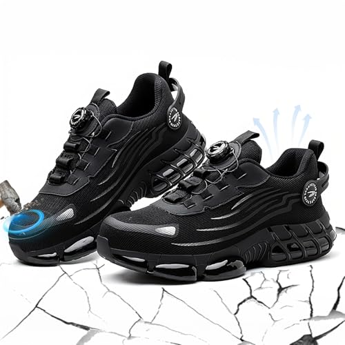 Steel Toe Shoes for Men Women Safety Work Shoes with Cushioned Sole Lightweight Breathable Slip-on Safety Sneakers Industrial Construction Non-Slip Work Footwear