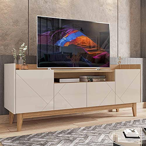 Rack Sala Adria para Tv até 60 Polegadas c/Pés de Madeira Off White/noce