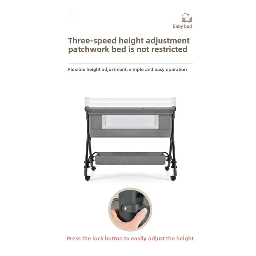 Lit Portable 3 en 1 Gris | Berceau Réglable avec Moustiquaire Respirante