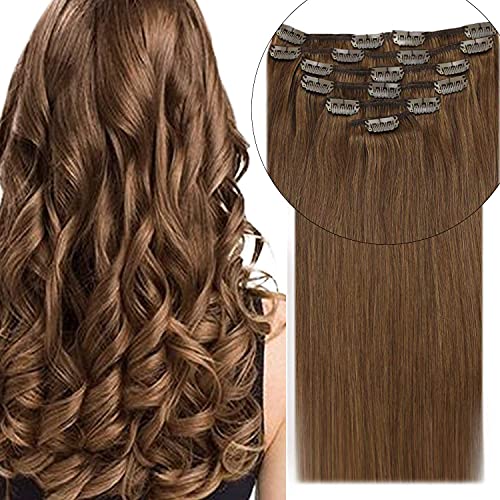 Sunny Clip in Hair Extensions Auburn Brown Solid Color Remy Human Hair Extensions Clip on Auburn Brown Double Weft Clip in Extensions Brown Human Hair 14inch 100g/7pcs