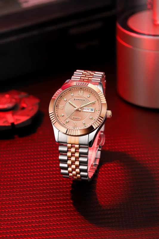 Image of Giordano Classic Analog Quartz Watch for Men with Textured Dial, Fluted Bezel, Day & Date Display & Two-Tone Stainless Steel Strap