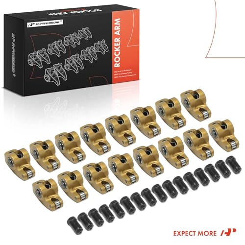 A-Premium 16Pcs Gold Aluminum Engine Roller Rocker Arms with Needle Bearings, Self-aligning Compatible with Chevy SBC 350, 1.6 Ratio, 3/8" Studs by A-premium - Image 9