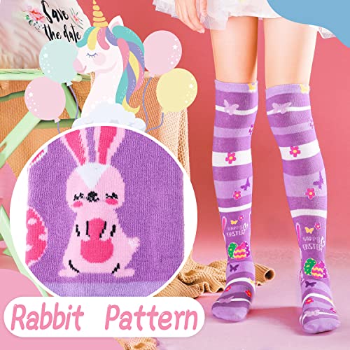 ANTSANG Kids Girls Knee High Socks Long Boot Crazy Silly Fun Gift Cute Tall Animal Socks for Child 6 Pairs Stocking Stuffers Gifts for 10 Year Old Girls Birthday Gifts Ideas (Stripes)
