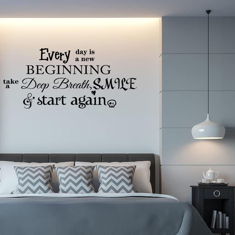 Every Day is a New Beginning Take a deep Breath Smile and Start Again Vinyl Wall Decals Quotes Art Inspirational Motivational Saying Sticker Wall Decor