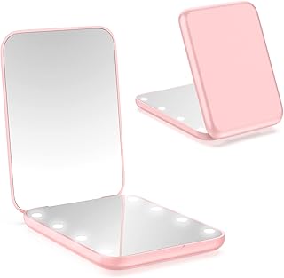 wobsion Compact Mirror, Led Pocket Mirror,1x/3x Magnifying Mirror with Light,2-Sided Handheld Magnetic Switch Fold Mirror,Small Travel Makeup Mirror,Lighted Compact Mirror for Purse,Gifts(Pink)