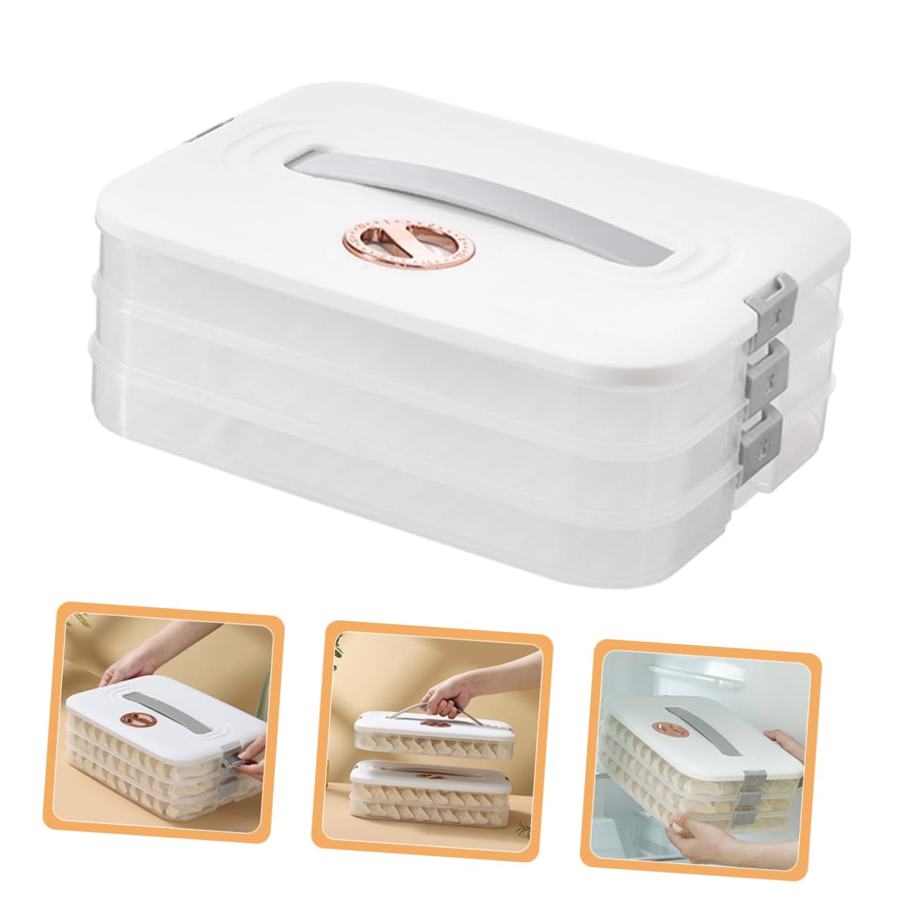 Cabilock Boîte de Rangement pour Raviolis 3 Couches, Plastique Alimentaire Blanc, Hermétique et Léger, pour Conservation Réfrigérateur et Congélateur, Maison Cuisine, Boîte de Stockage