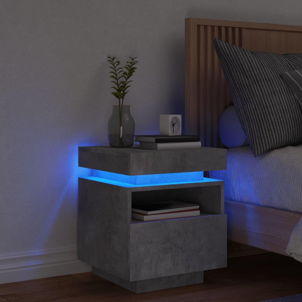 YUANCHUTOP LED Floating Bedside Table with Drawer and Shelf, Wall Mounted Nightstand with LED Lights, Floor Stand or Wall Mount, for Living Room Bedroom - Grey+Rustic