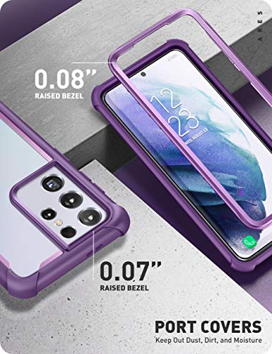 Image of i-Blason Ares Series Designed for Galaxy S21 Ultra 5G Case Cover (2021 Release), Rugged Clear Bumper Cover Case without Screen Protector (Purple)