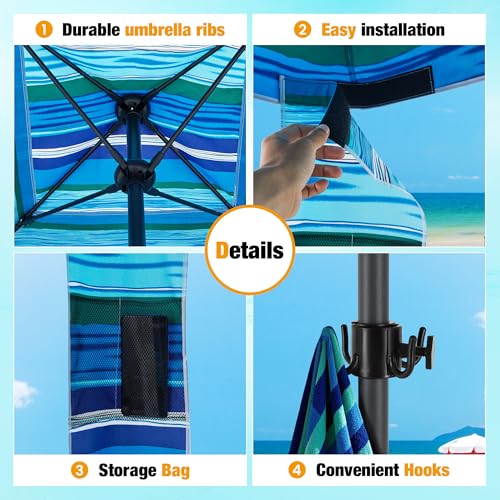 HOMEDEMO Beach Canopy UPF 50+, 6'×6', Easy Set up and Take Down Tent with Sand Pockets, Side Wall Shade Wind Waterproof for Kids, Family & Friends, Dark Blue Stripes by HOMEDEMO - Image 5