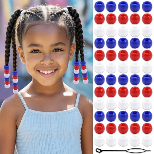 Image of NAISKA 60PCS Red Blue White Braids Beads Independence Day Beads for Hair 4th of July Hair Beads Dreadlock Accessories for Kids Girls Boys