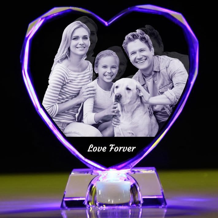 Foto de cristal 2D3D personalizada imagen 3D personalizada en vidrio recuerdo de corazón de cristal grabado con tu imagen (boda, día de la madre,
