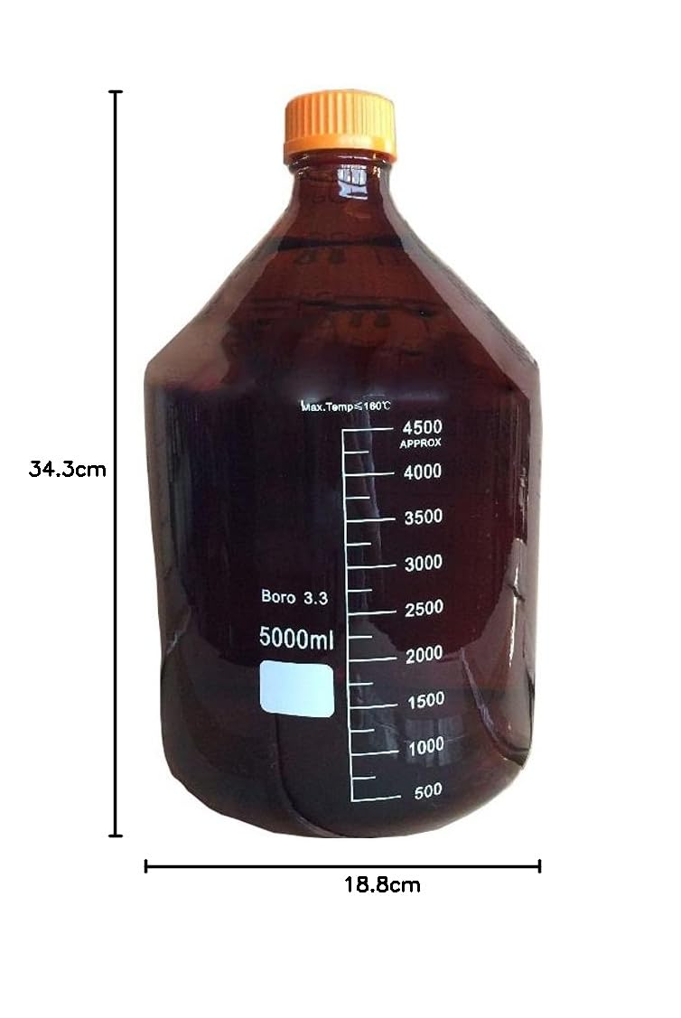 DONLAB Flacone graduato per reagenti in vetro borosilicato ambrato da 5000 ml autoclavabile con tappo a vite GL 45