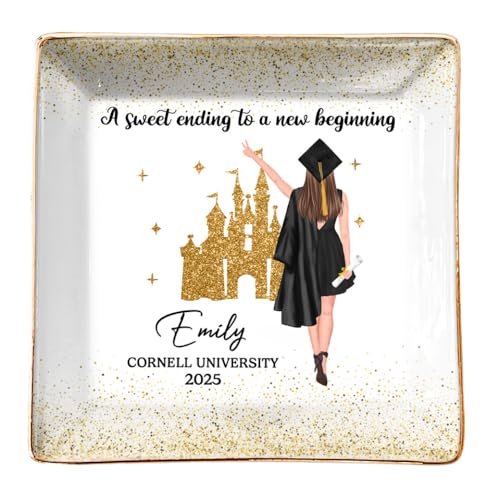 DOPTIKA A Sweet Ending To A New Beginning, Personalized Jewelry Dish, Inspirational Graduation Gifts For Her, Women, Ring Holder Dish For Graduation Decorations, Congratulations Gift