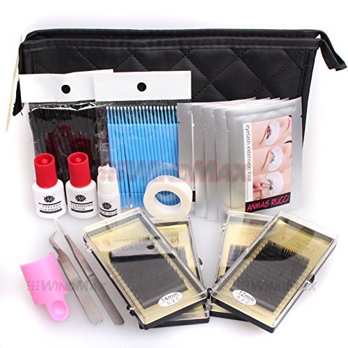 15 IN 1 Full Individual Eyelash Extensions C Curl Eyelahes Lashes Strip Graft Glue Lint-Free Under Patch Pad Tweezers Cleansing Lotion Tools Case Bag Set